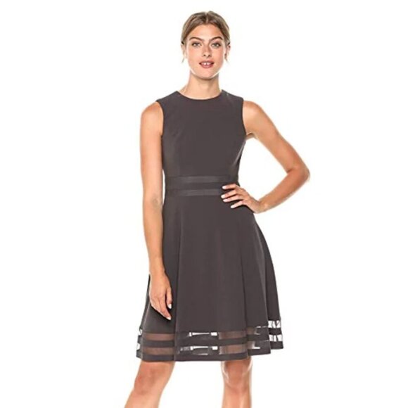 Calvin Klein Dresses & Skirts - NWT Calvin Klein Sleeveless Fit And Flare Black Dress With Sheer Hem Detail, 12